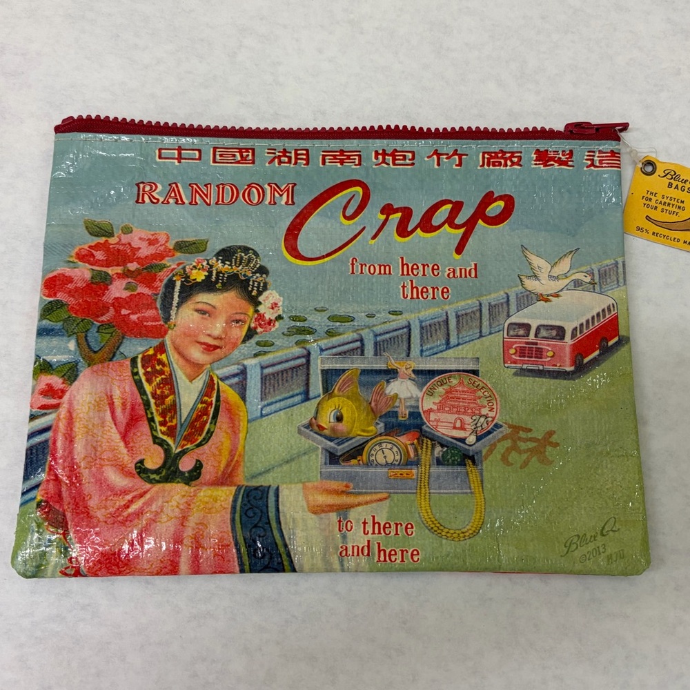 Blue Q Random Crap from Here to There Bag NWT 95% Recycled Materials